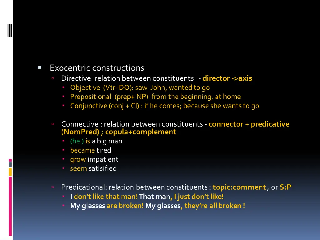 exocentric constructions directive relation