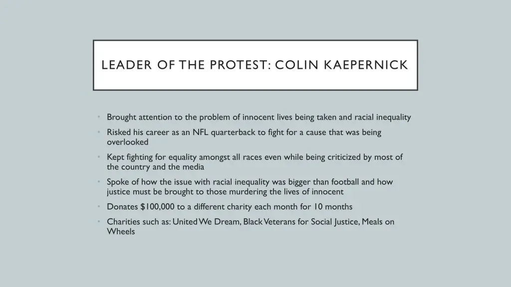 leader of the protest colin kaepernick