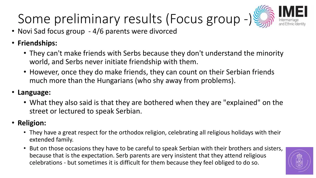 some preliminary results focus group novi