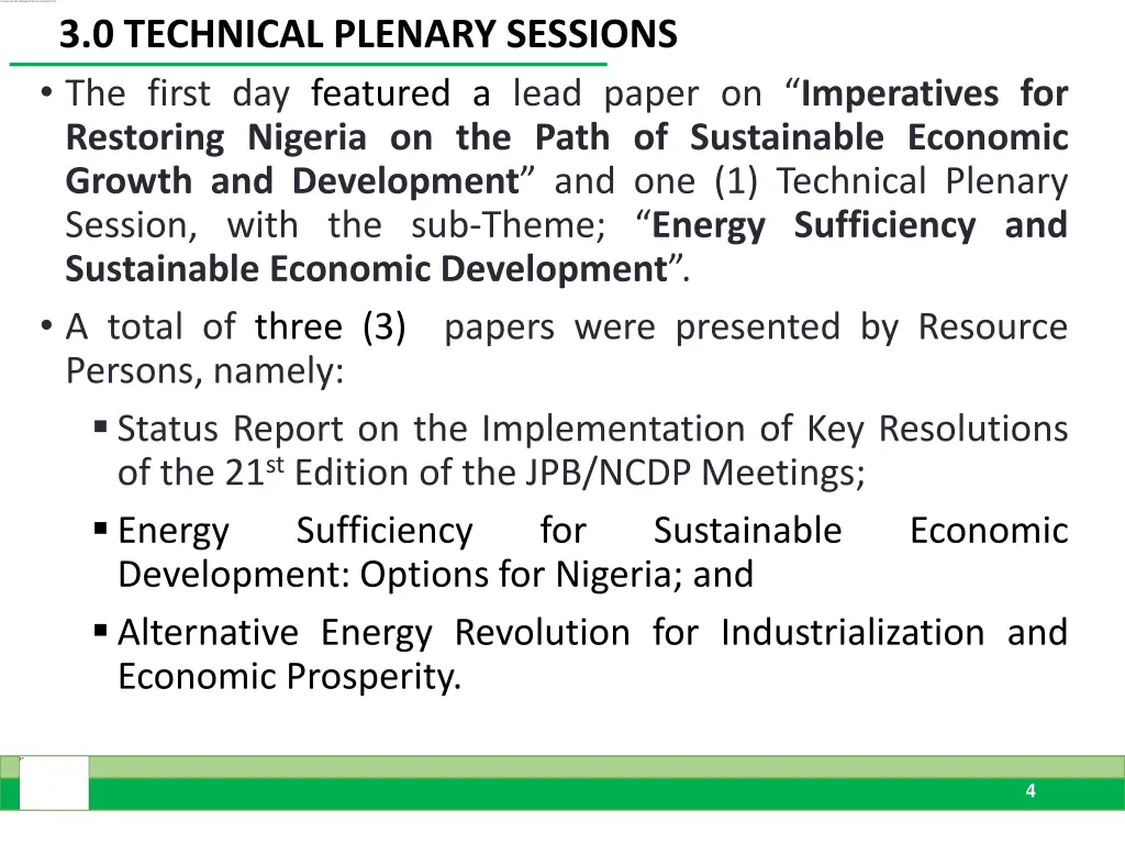 3 0 technical plenary sessions the first