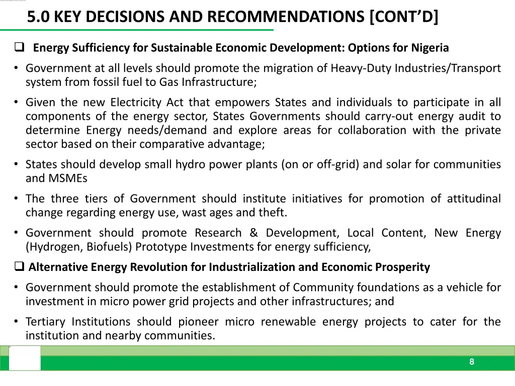 5 0 key decisions and recommendations cont d