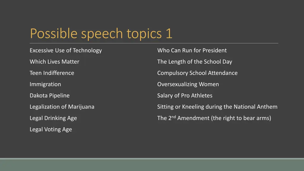 possible speech topics 1 1