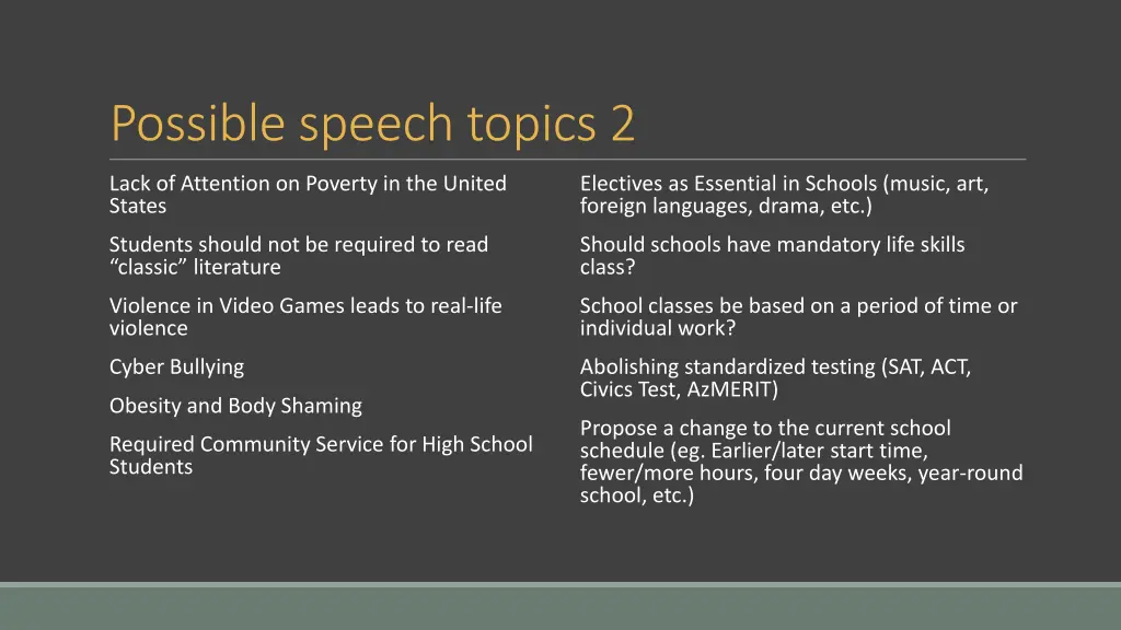 possible speech topics 2 1