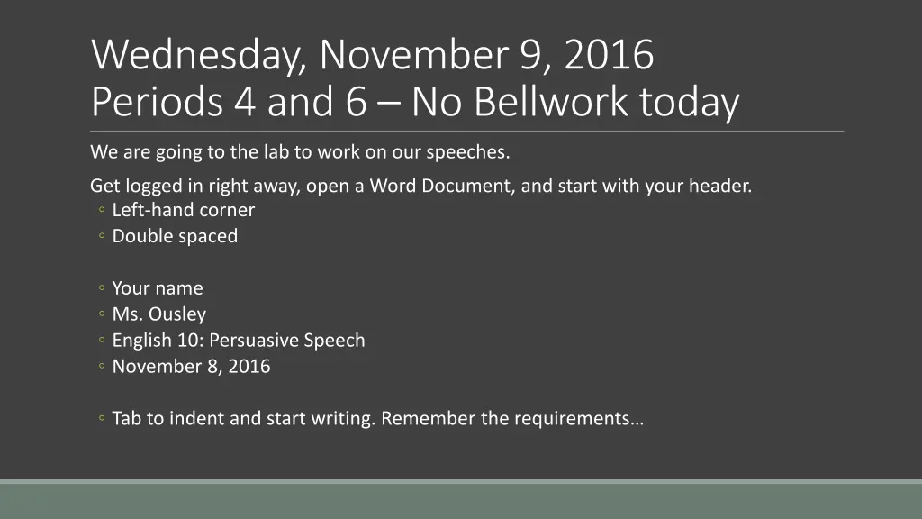 wednesday november 9 2016 periods