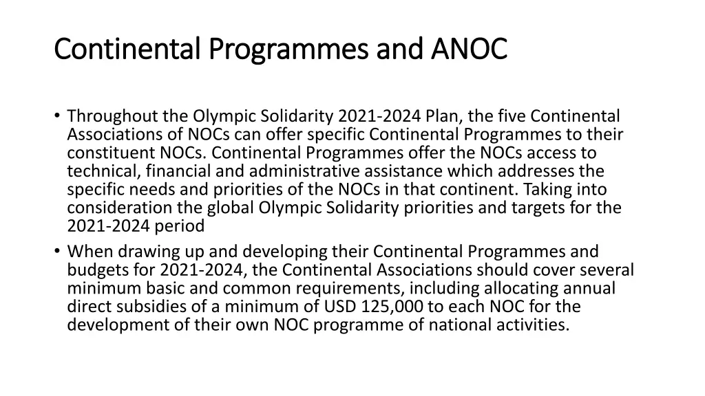 continental programmes and anoc continental