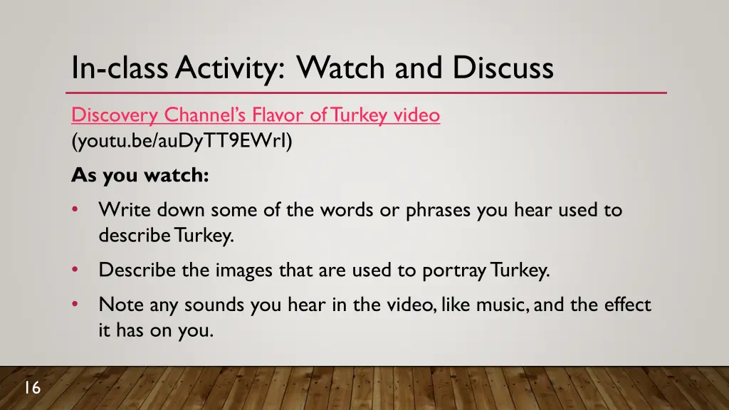 in class activity watch and discuss