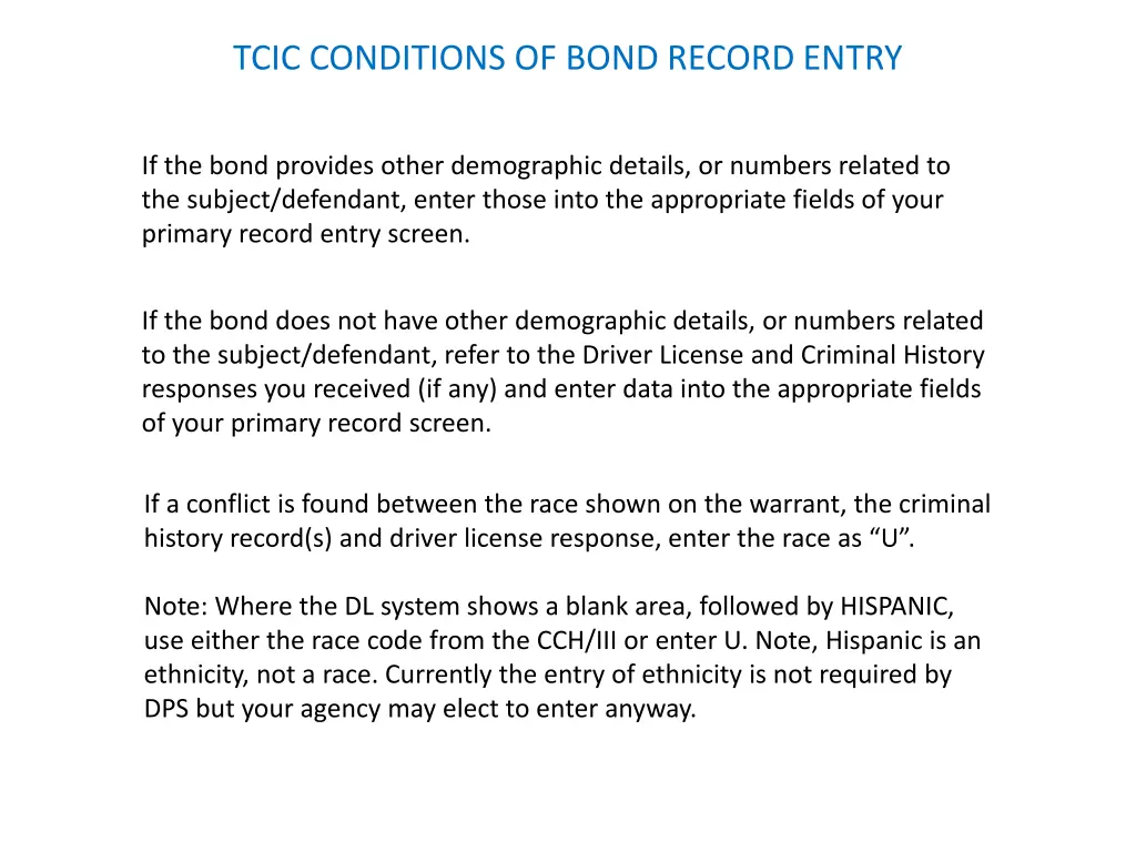 tcic conditions of bond record entry 1