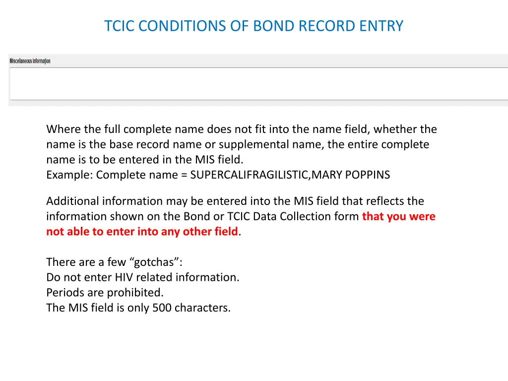 tcic conditions of bond record entry 13