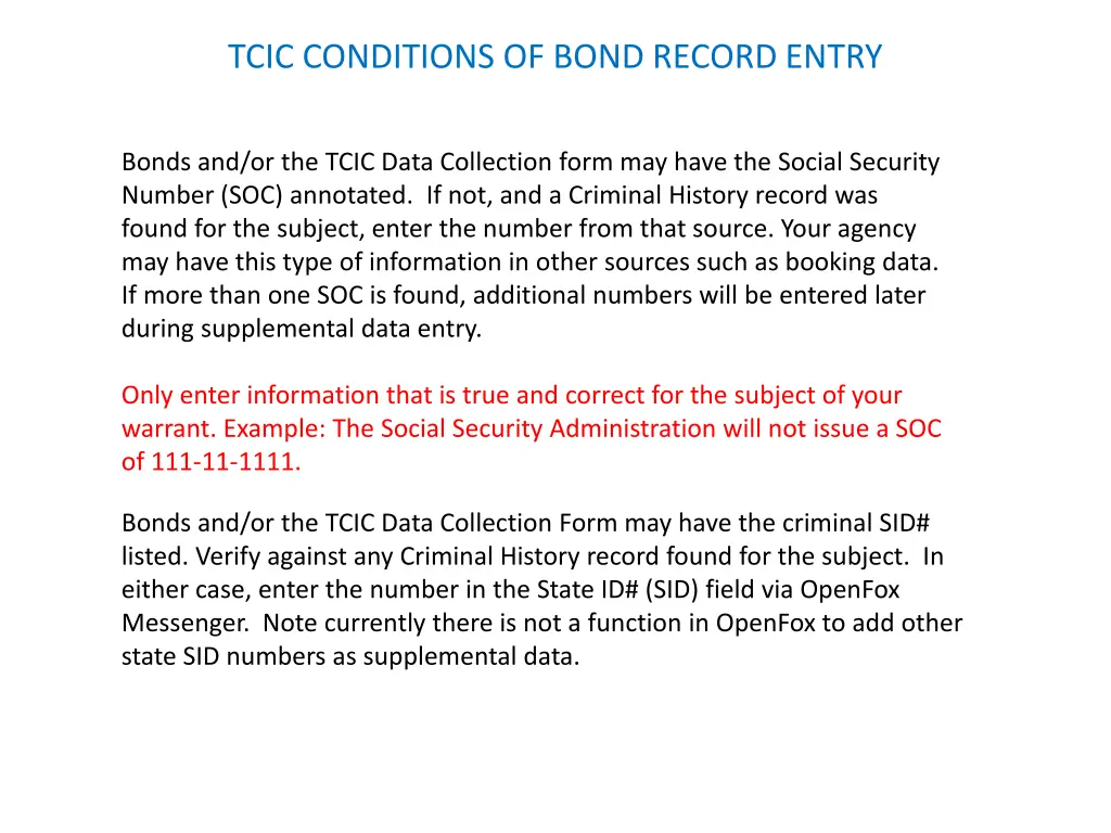 tcic conditions of bond record entry 3