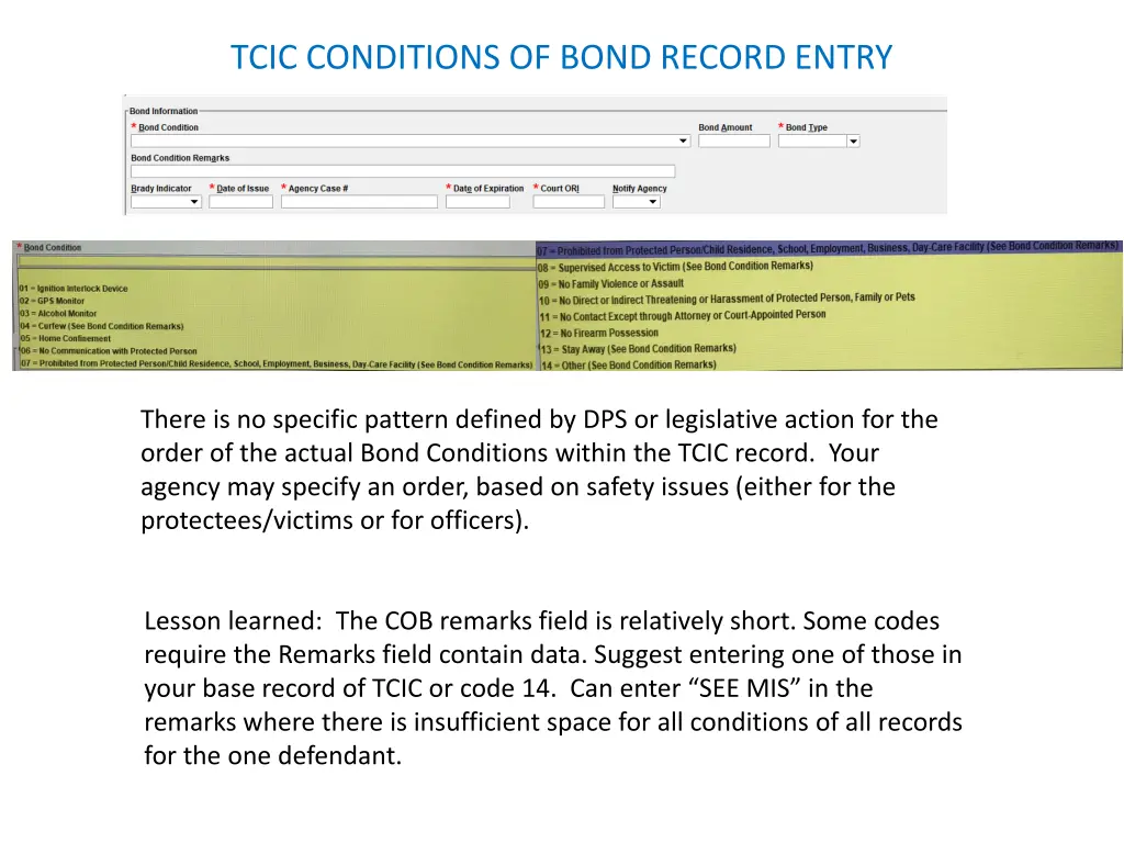 tcic conditions of bond record entry 5