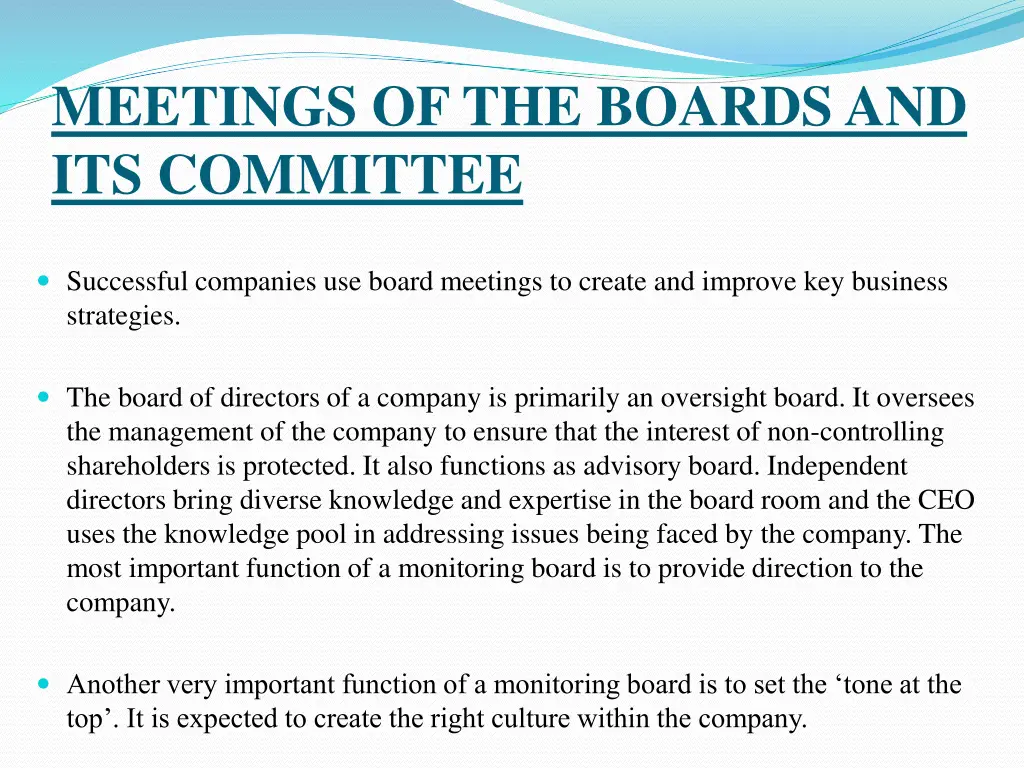 meetings of the boards and its committee