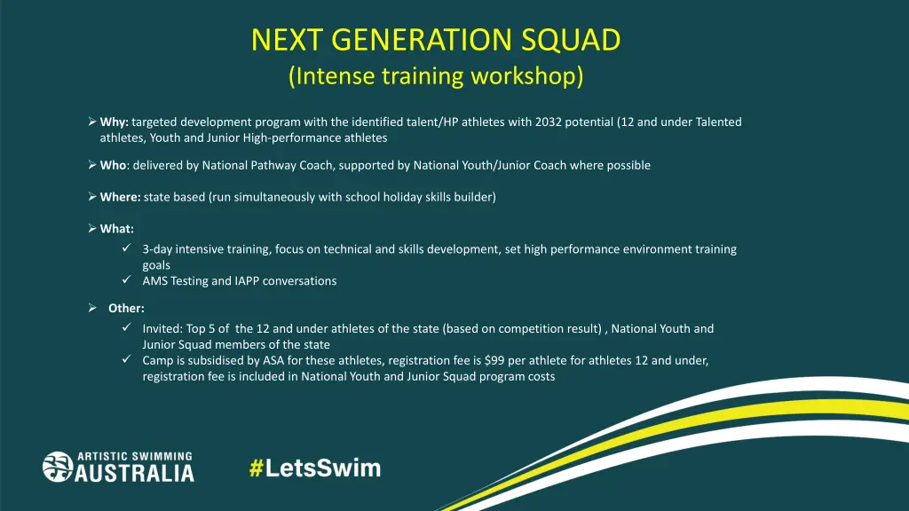 next generation squad intense training workshop