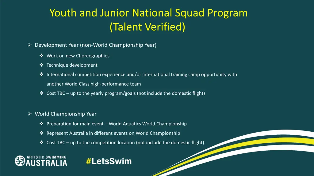 youth and junior national squad program talent