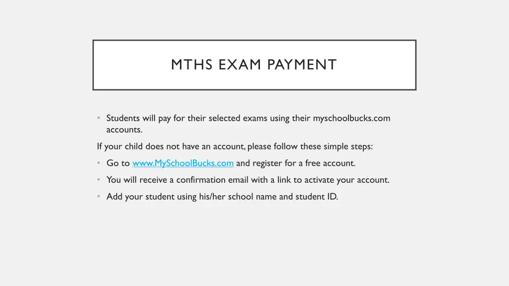 mths exam payment