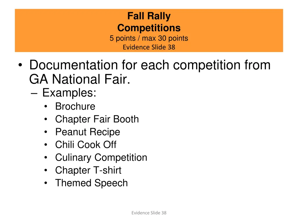 fall rally competitions 5 points max 30 points