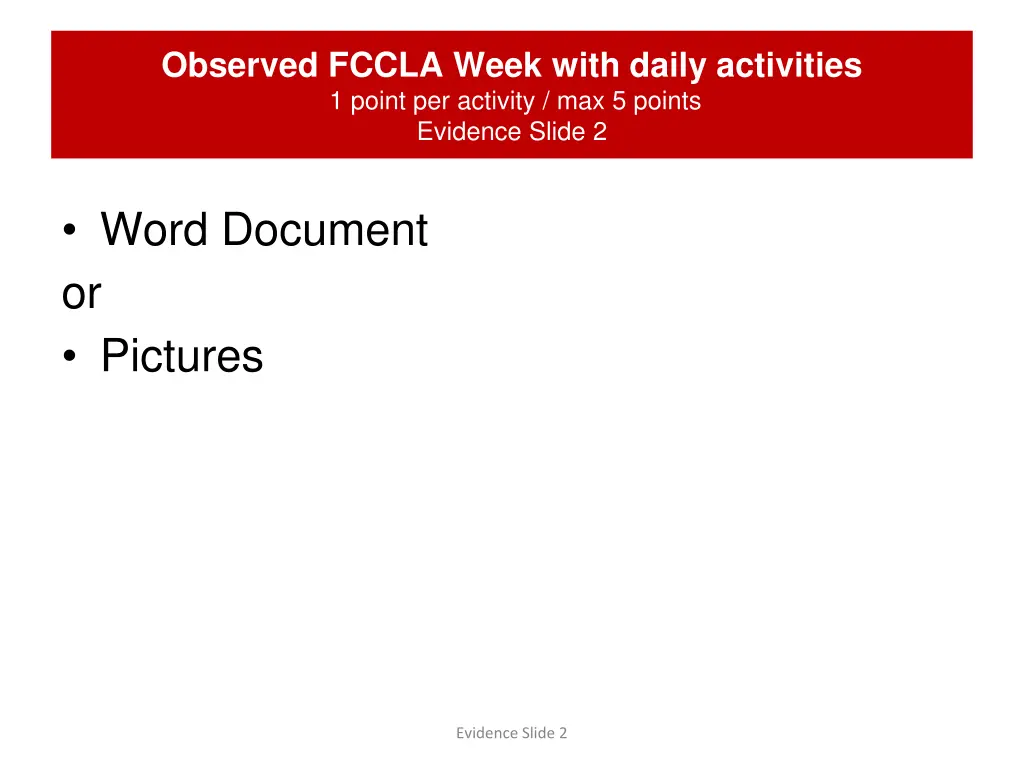 observed fccla week with daily activities 1 point