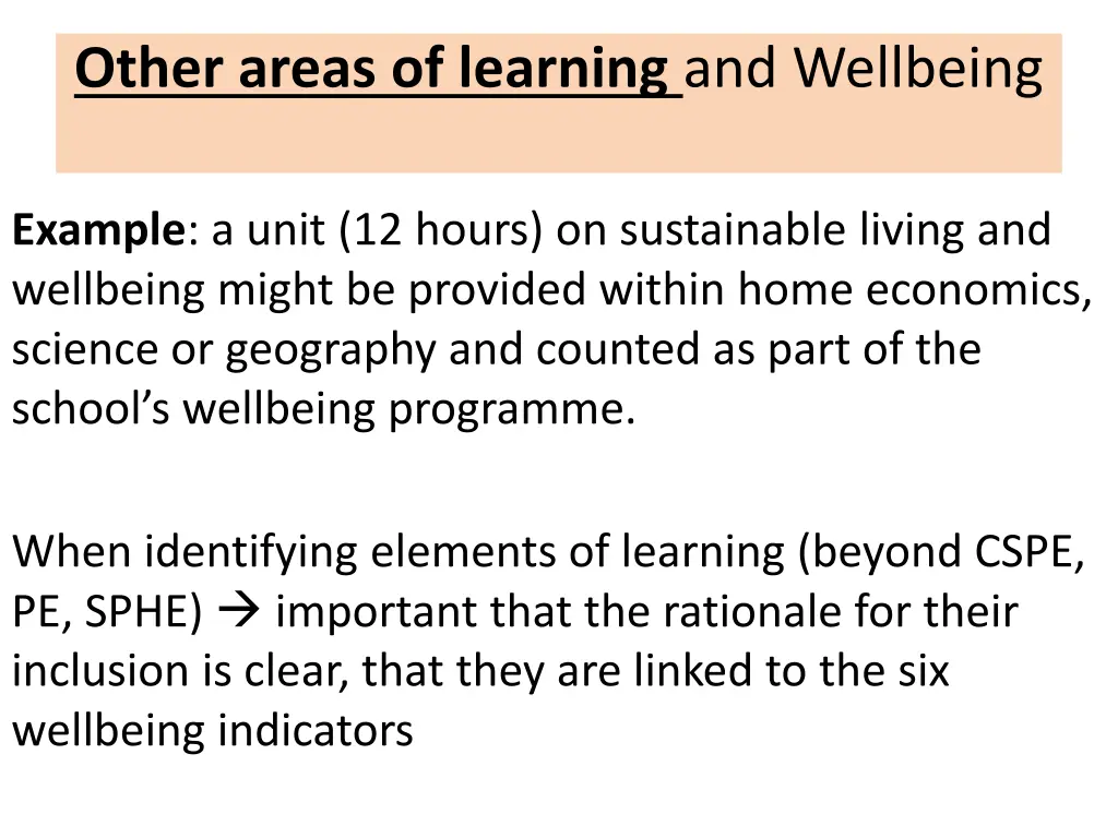 other areas of learning and wellbeing