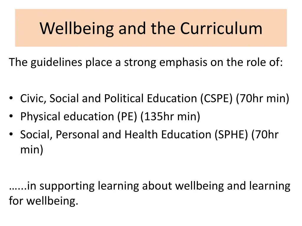 wellbeing and the curriculum