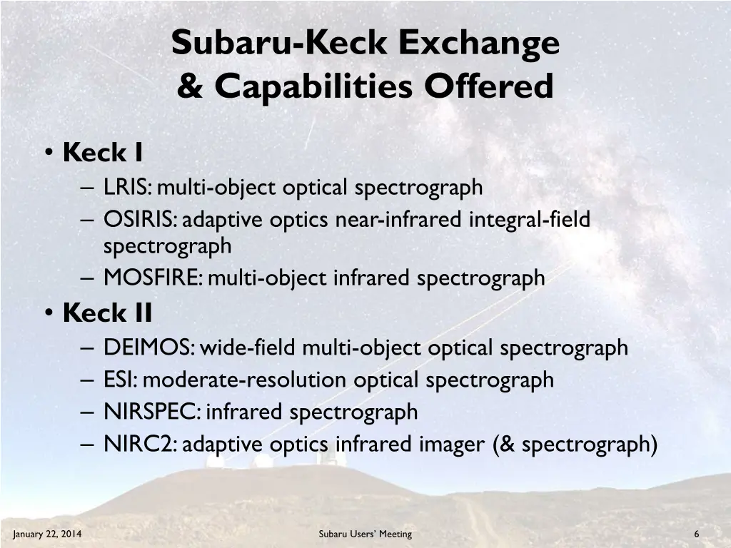 subaru keck exchange capabilities offered 1