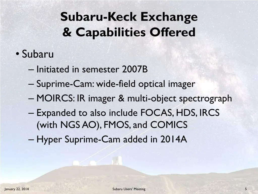 subaru keck exchange capabilities offered