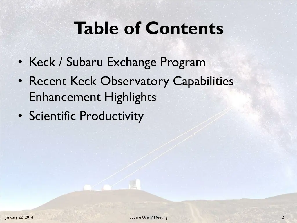 table of contents