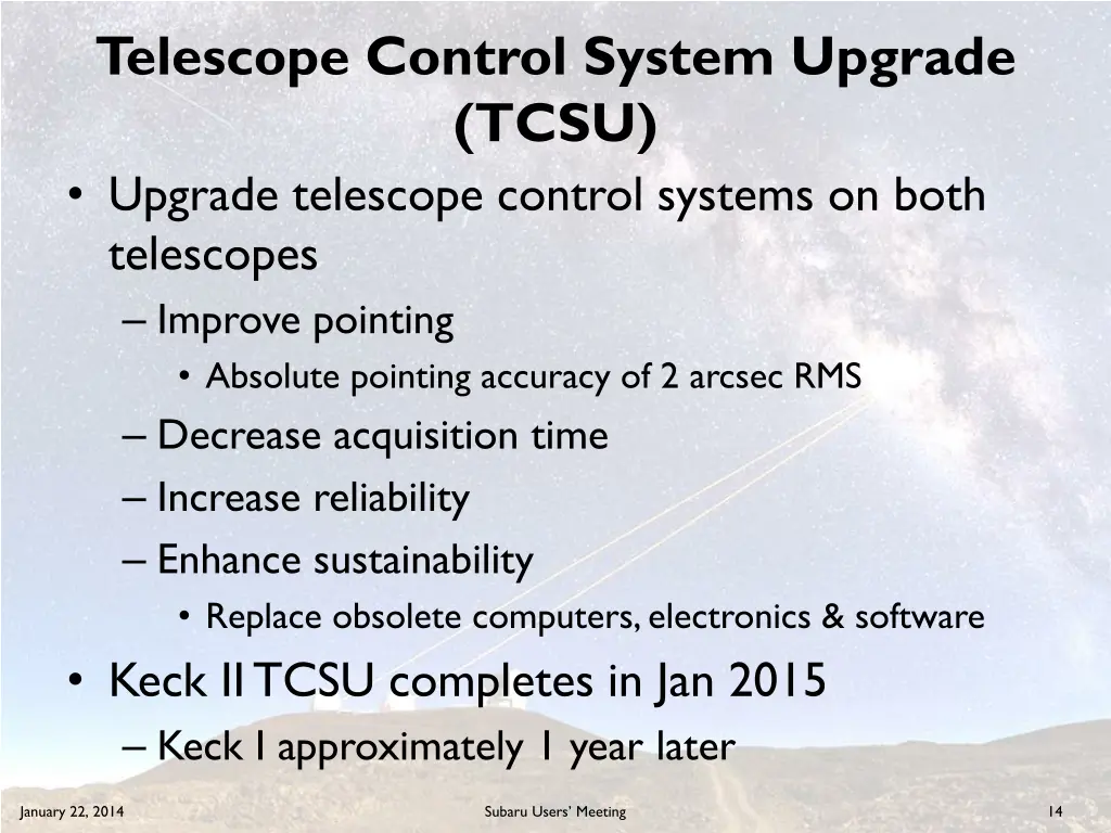 telescope control system upgrade tcsu upgrade