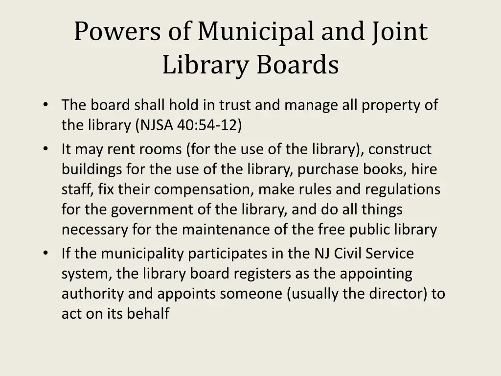 powers of municipal and joint library boards