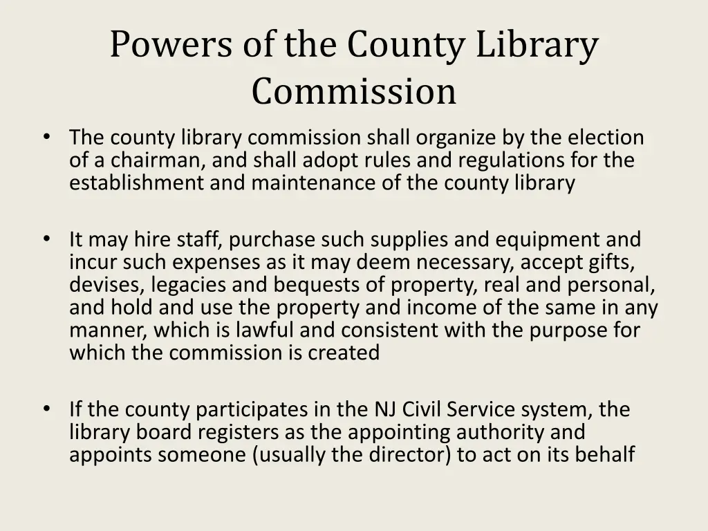 powers of the county library commission