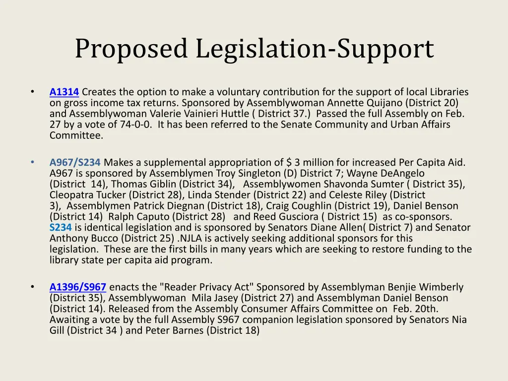 proposed legislation support