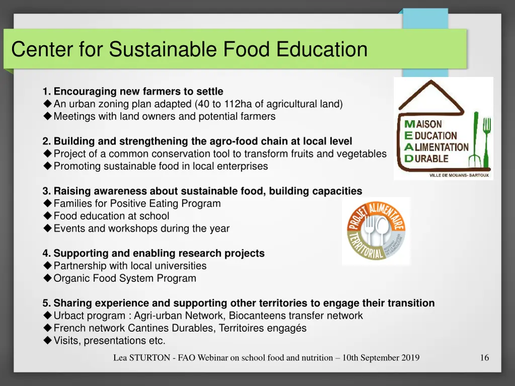 center for sustainable food education