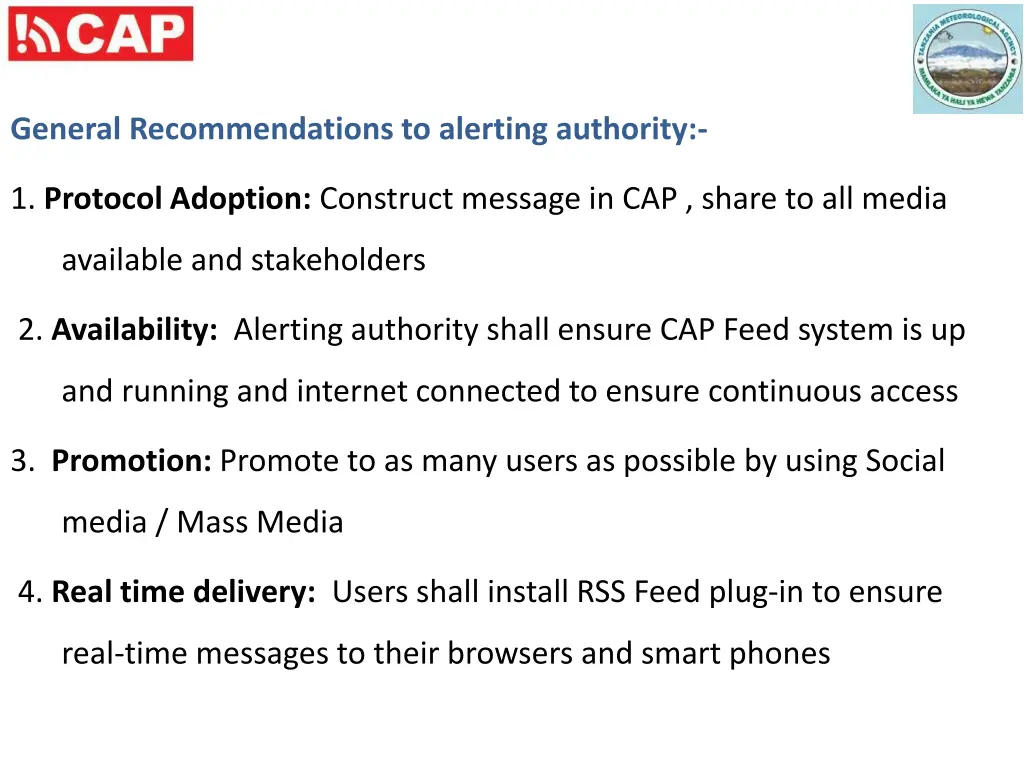 general recommendations to alerting authority