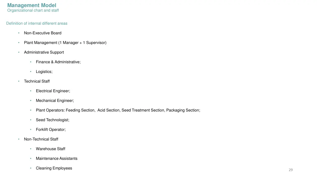 management model organizational chart and staff