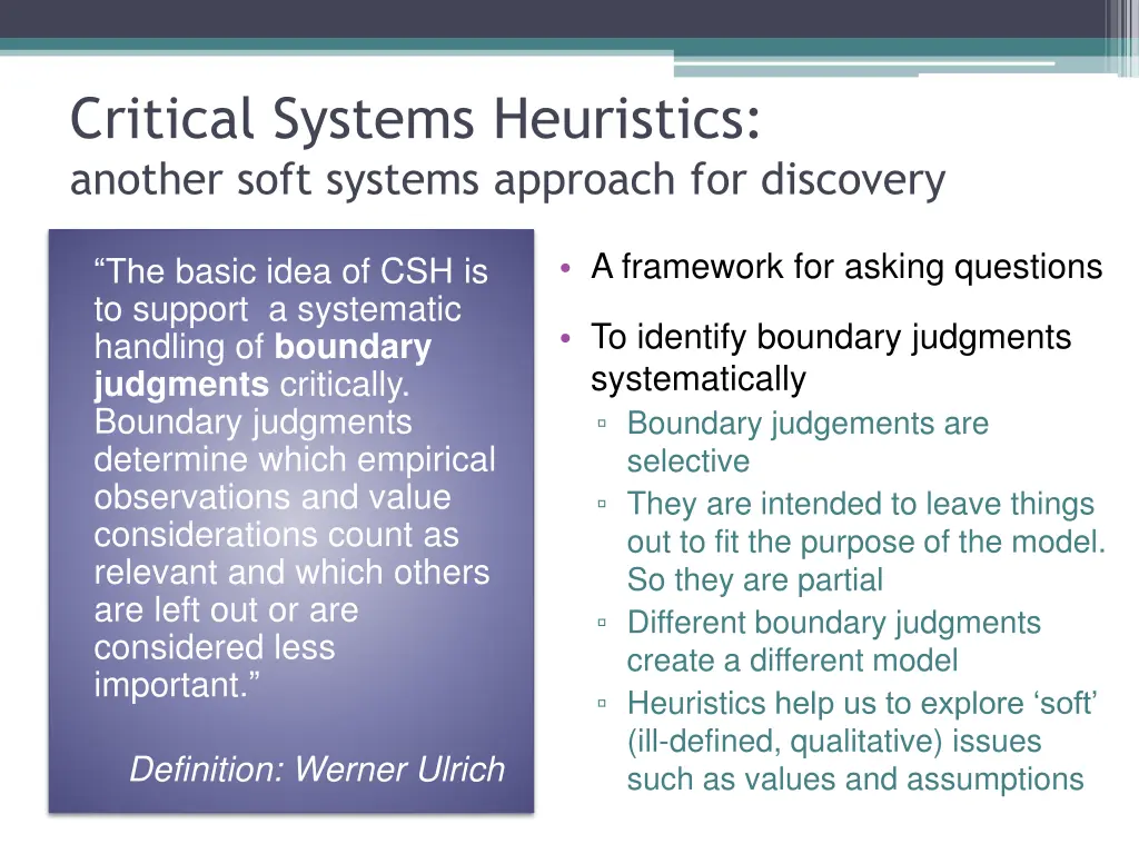 critical systems heuristics another soft systems 1