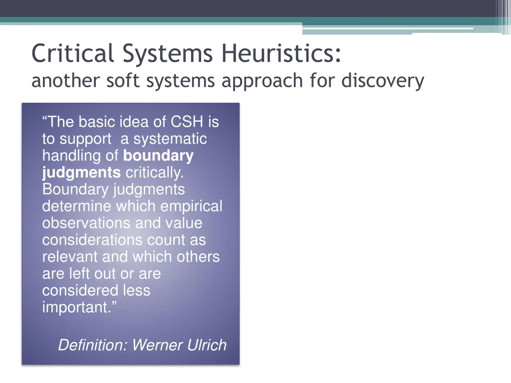 critical systems heuristics another soft systems