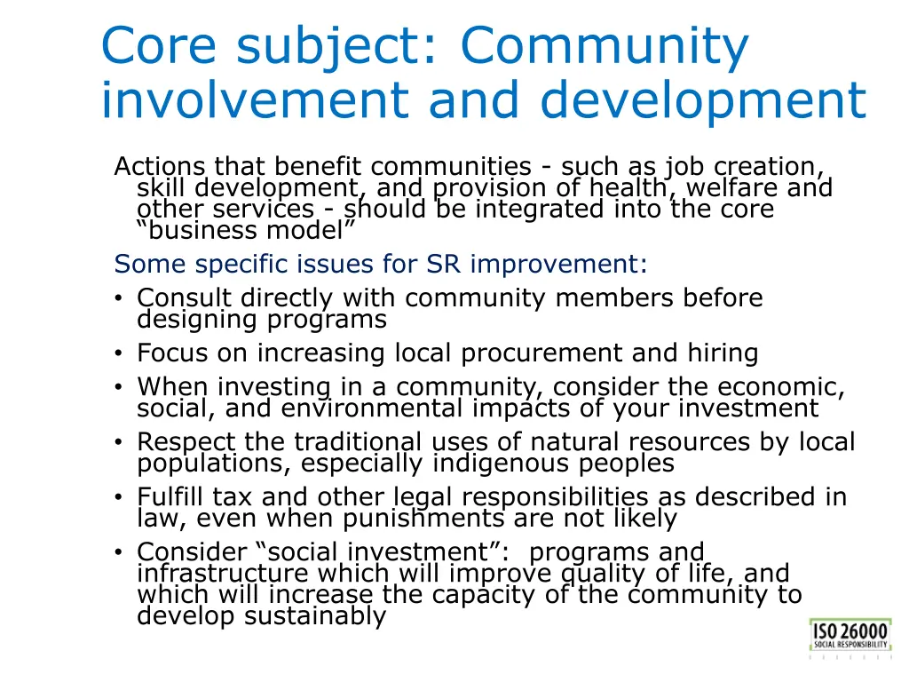 core subject community involvement and development