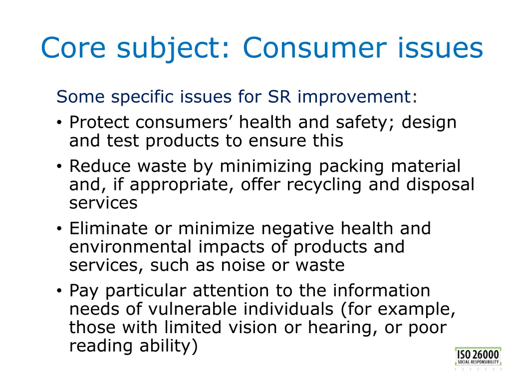 core subject consumer issues