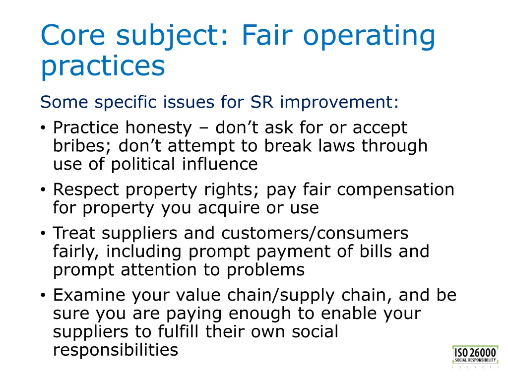 core subject fair operating practices