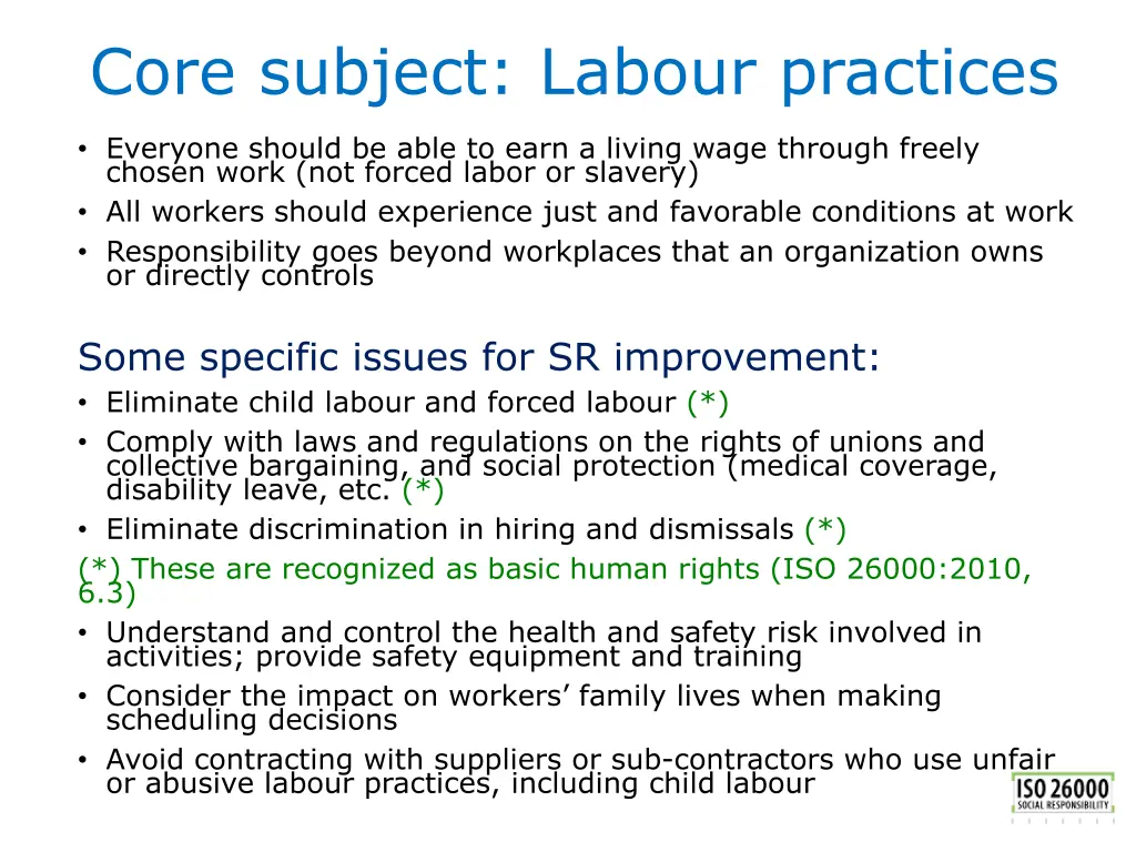 core subject labour practices