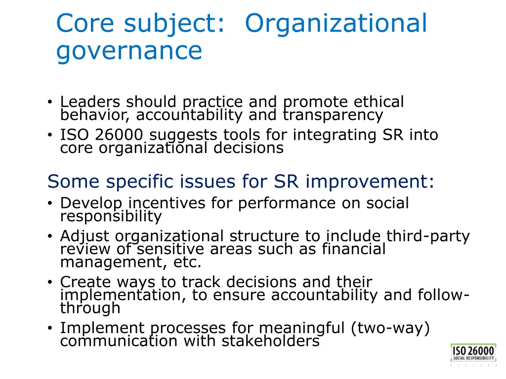 core subject organizational governance