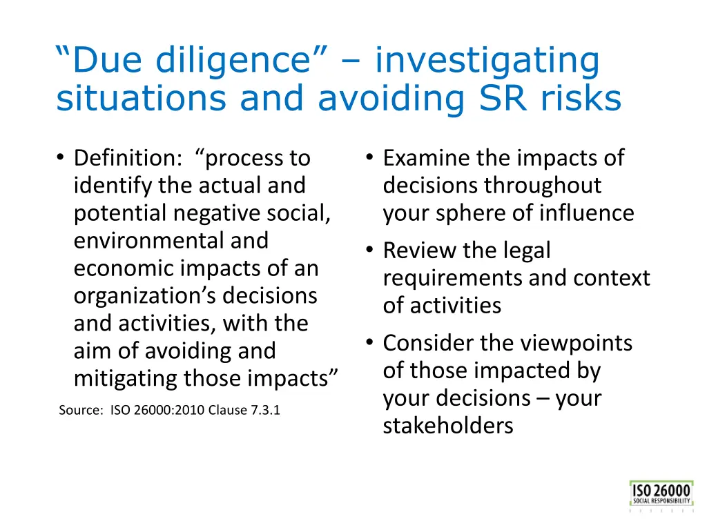 due diligence investigating situations