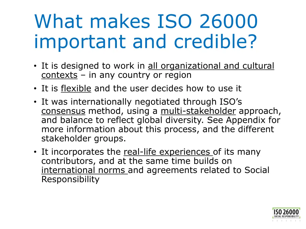 what makes iso 26000 important and credible