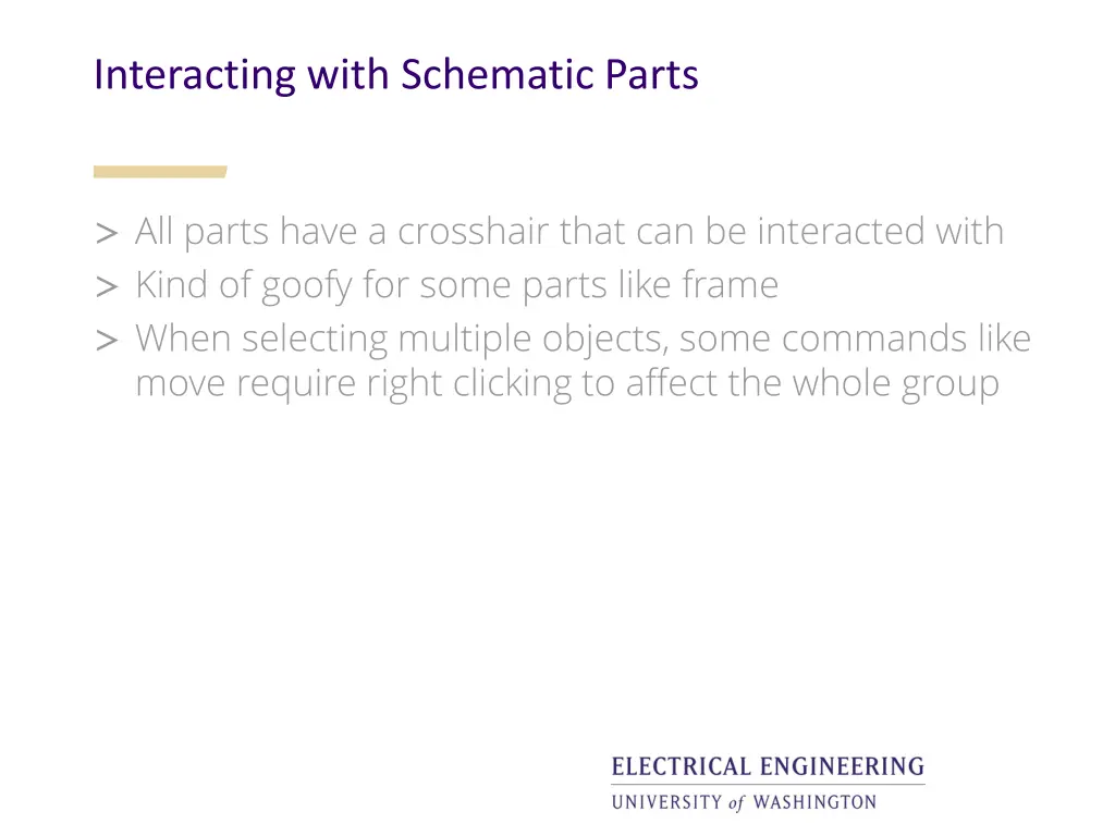 interacting with schematic parts