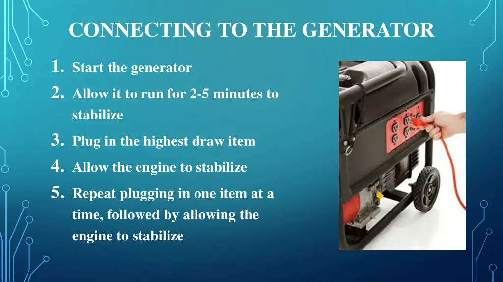 connecting to the generator