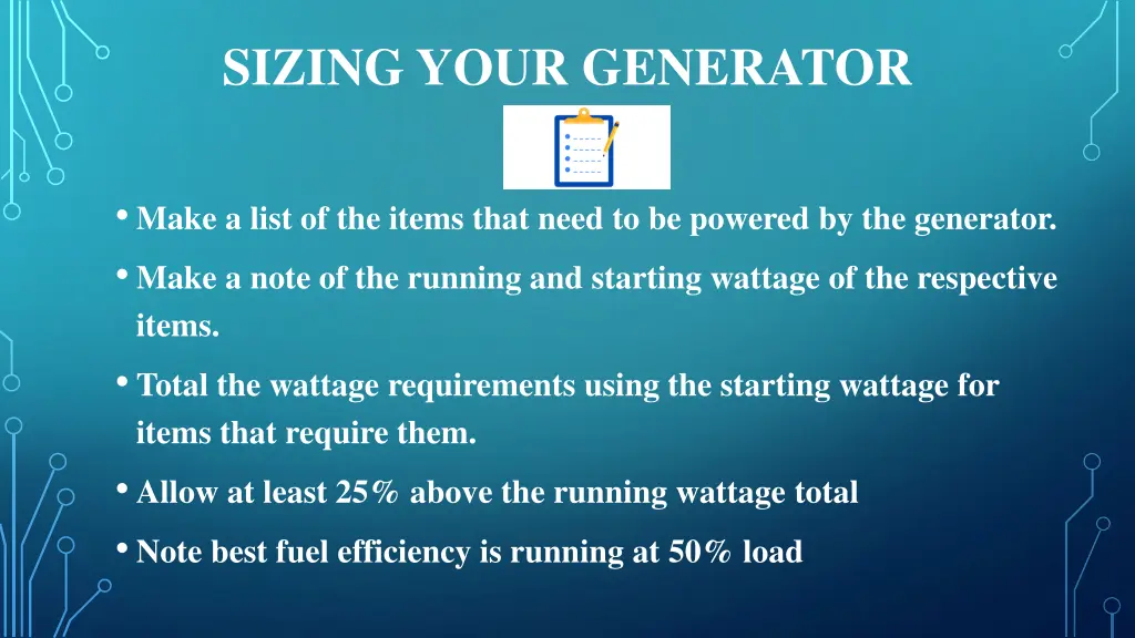 sizing your generator