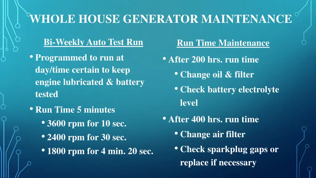 whole house generator maintenance