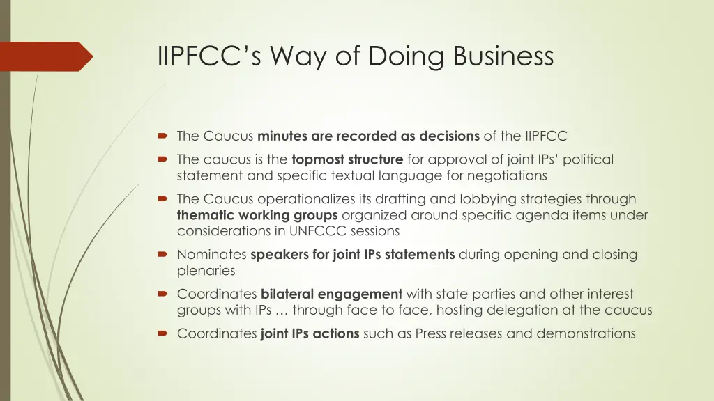 iipfcc s way of doing business