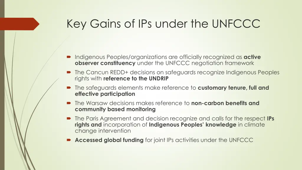 key gains of ips under the unfccc