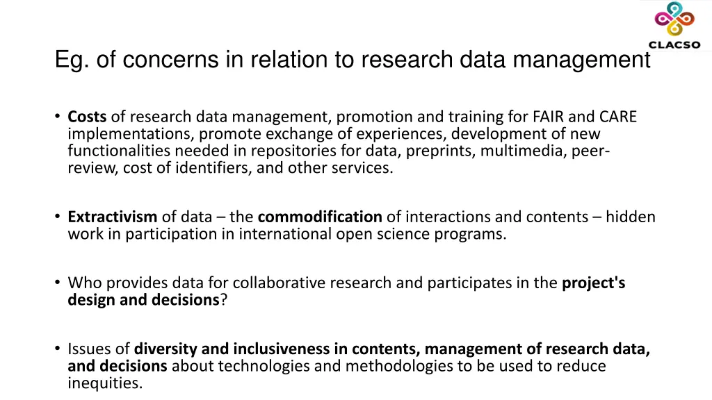 eg of concerns in relation to research data