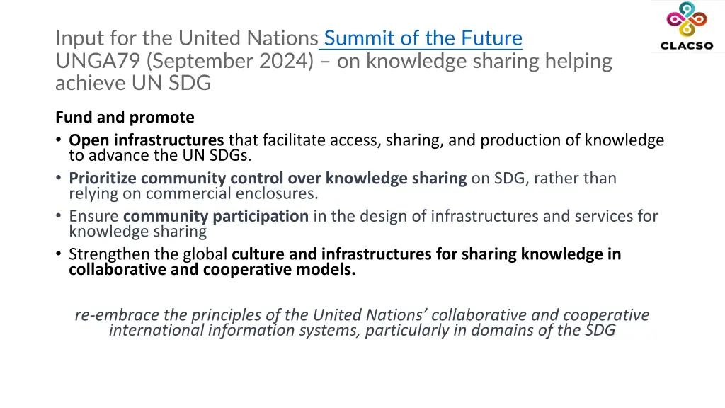 input for the united nations summit of the future