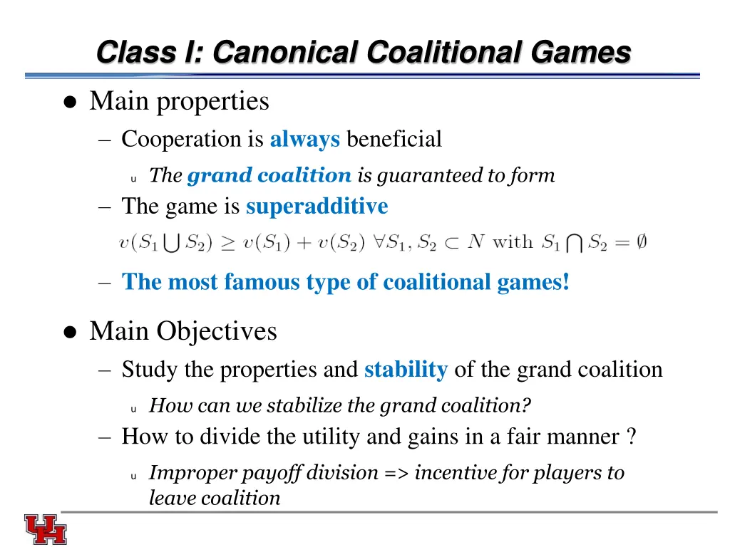 class i canonical coalitional games